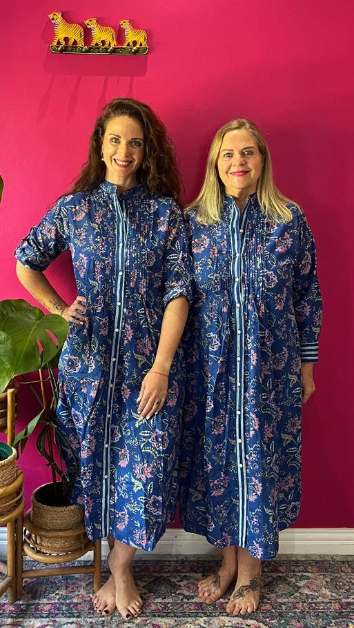 Ella Bella Shirt Dress - Royal Blue Floral