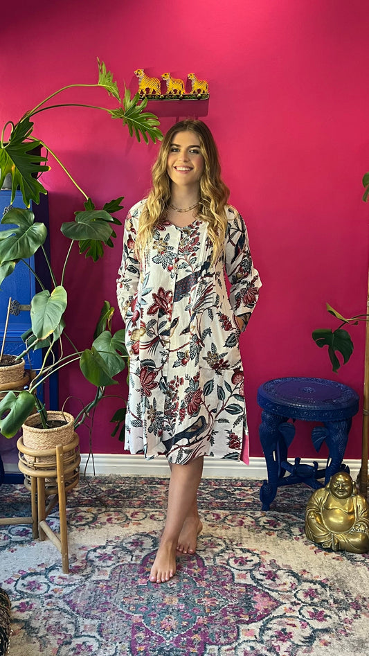 Gypsey Dress - White Pomegranate Peacock