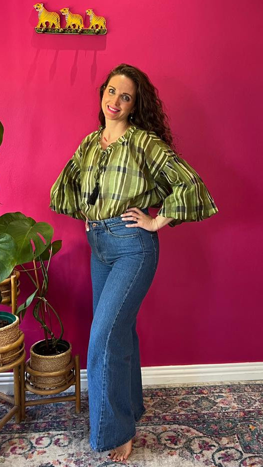 Gracie Blouse - Olive Green Bold Plaid