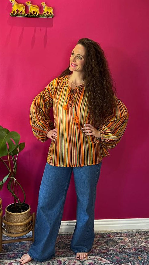 Gracie Blouse - Vibrant Sunset Stripe