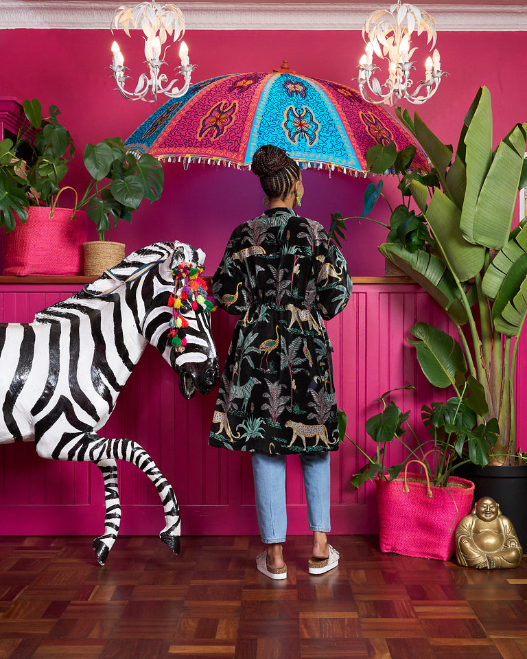 The Velvet Joy Jacket - Black Zebra & Black Tiger Lining