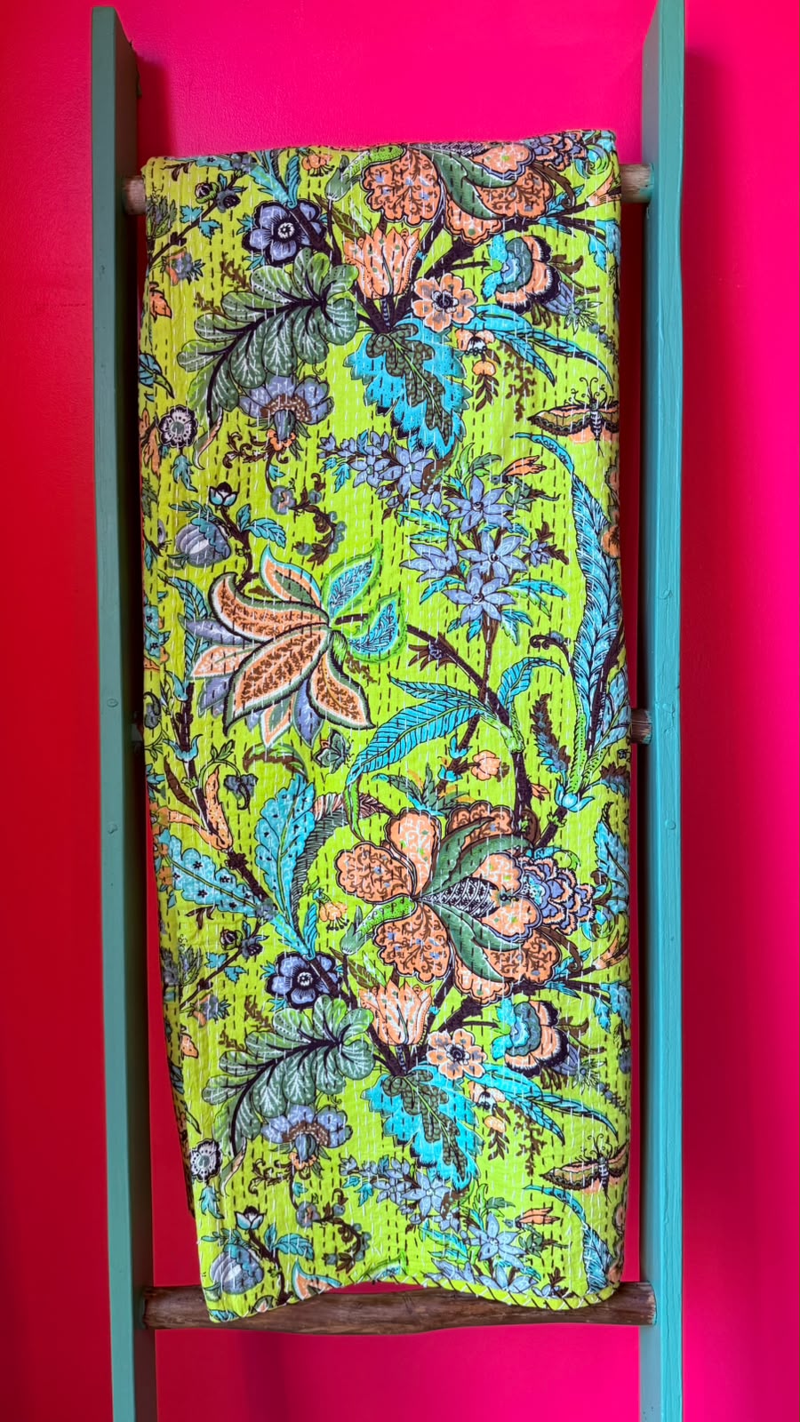 Lime with wild Turquoise and Coral Foliage
