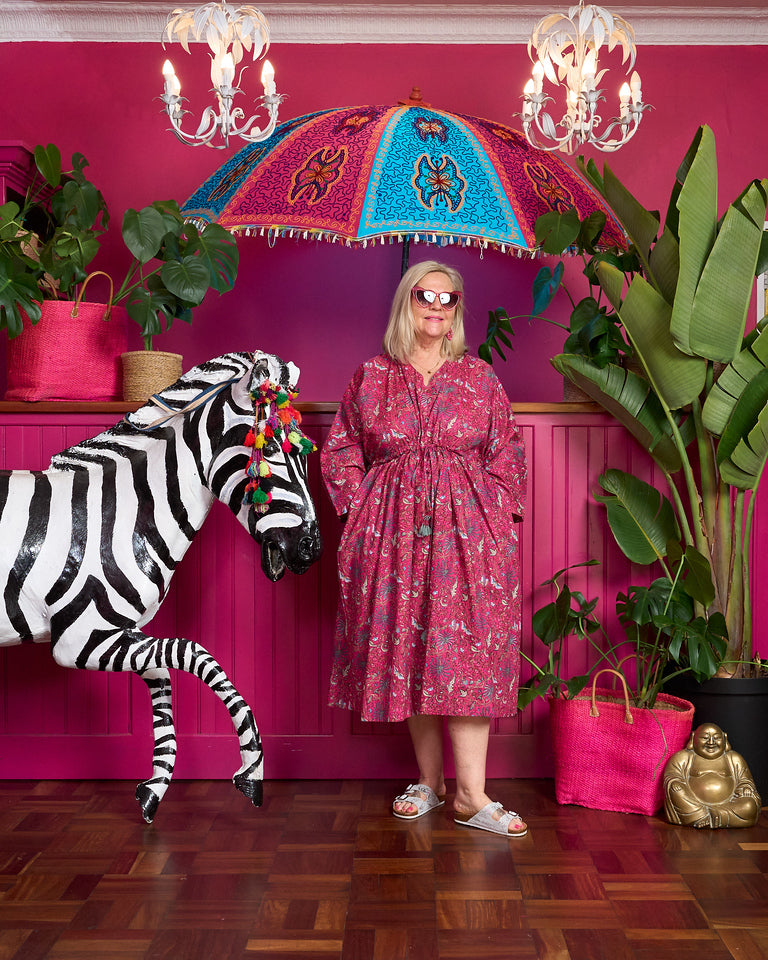 Meera Kaftan - Hot Pink with Delicate Butterflies