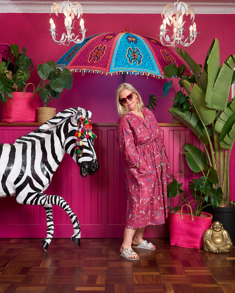 Meera Kaftan - Hot Pink with Delicate Butterflies
