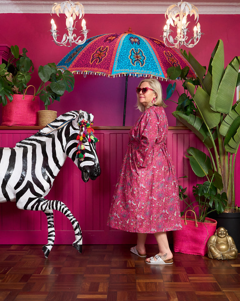 Meera Kaftan - Hot Pink with Delicate Butterflies