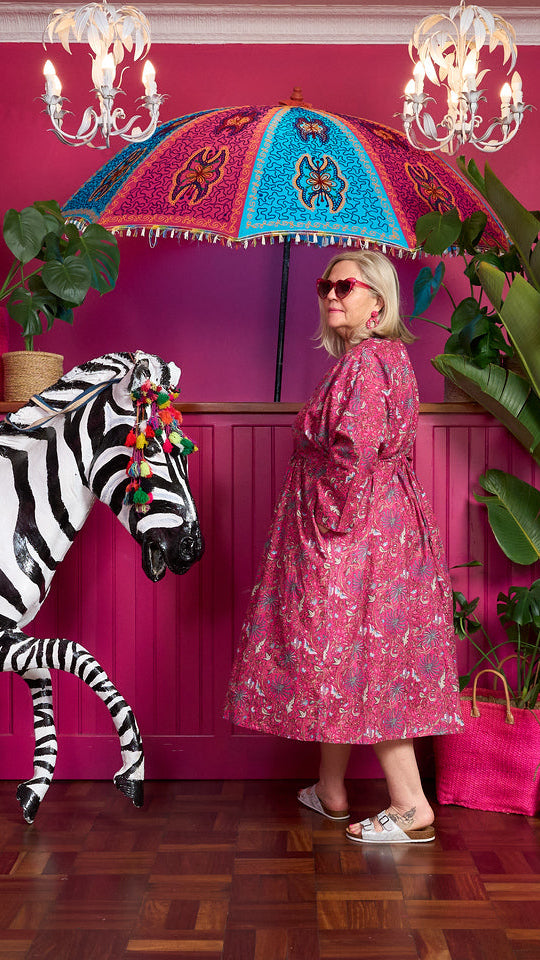 Meera Kaftan - Hot Pink with Delicate Butterflies