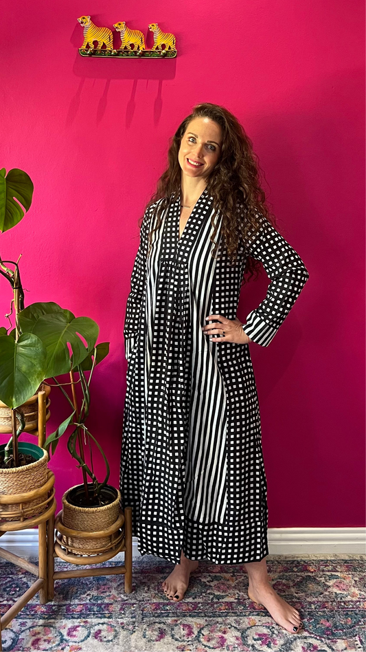 Rori Rose Dress -  Black and White Gingham Stripe