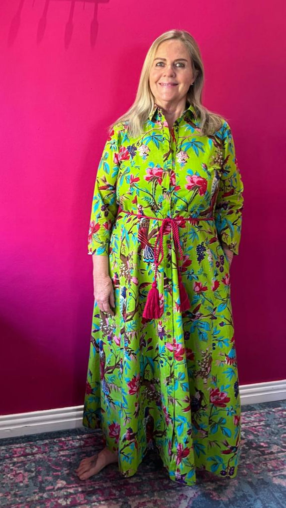 Sammy Joy Dress - Lime Green Bird