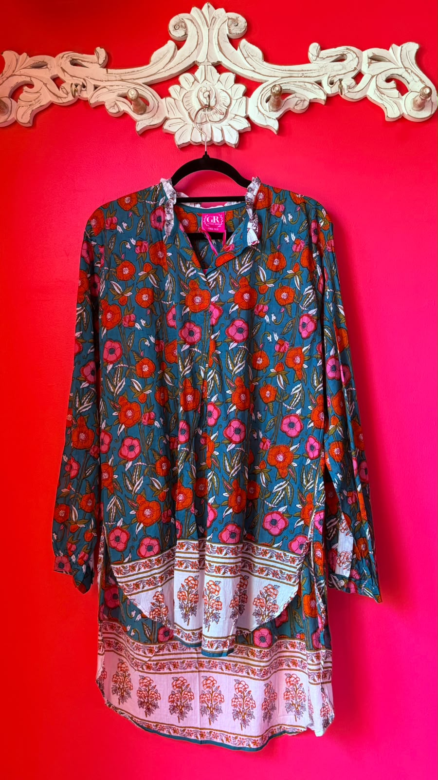 Teal Turquoise with Coral and Orange Flowers