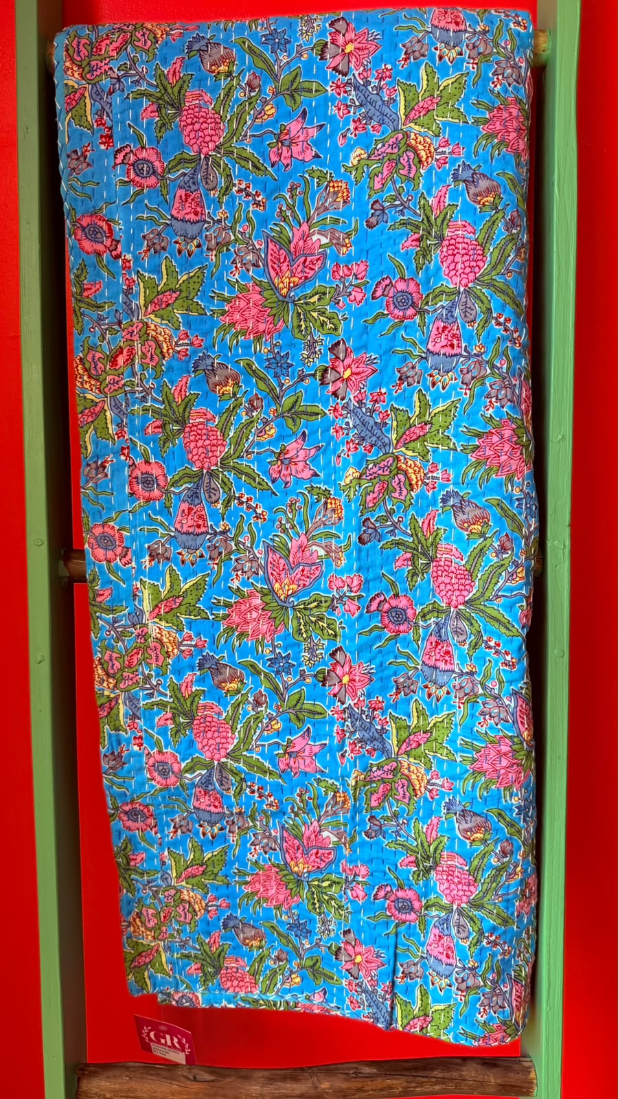 Turquoise with Pink Flowers and Pineapple