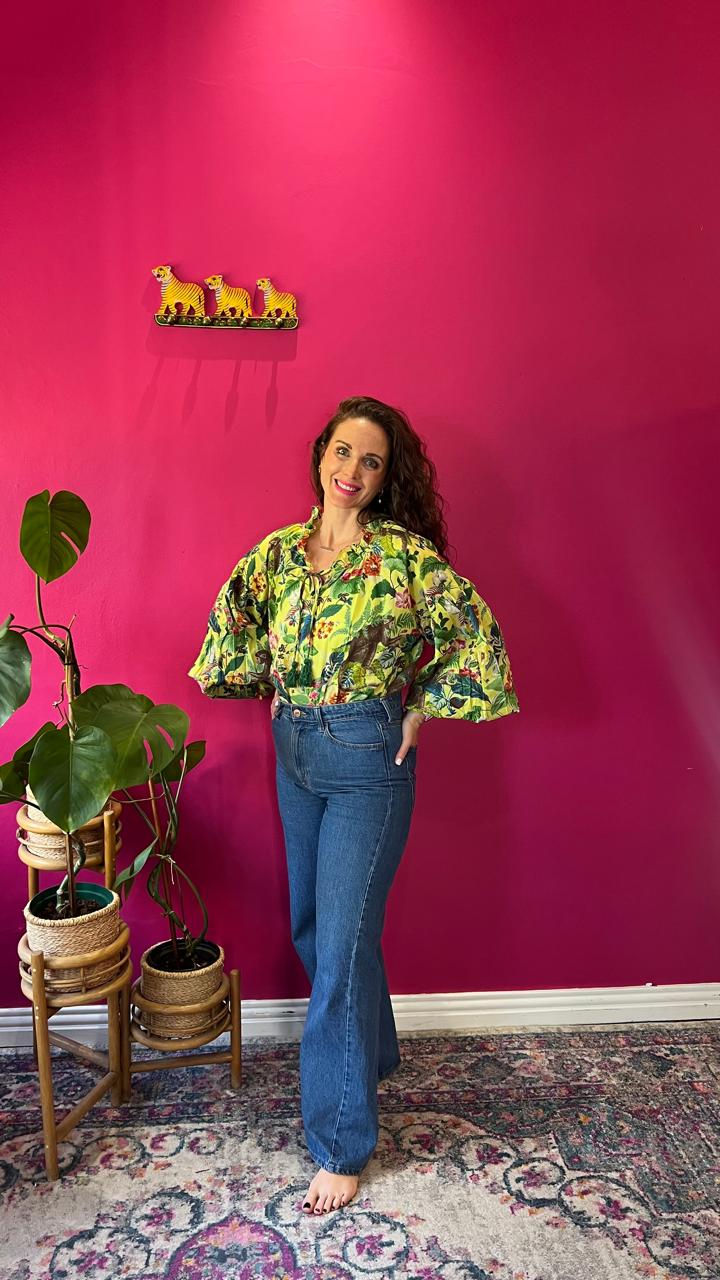 Gracie Blouse - Lime Green Monkey