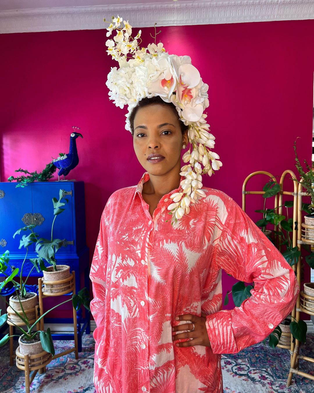 Boyfriend Shirt Dress - Pink Palm