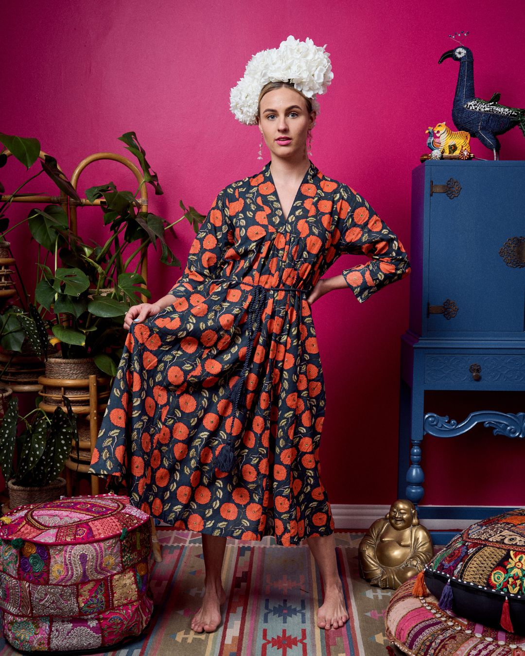 Rori Rose Dress - Navy & Orange Kitti