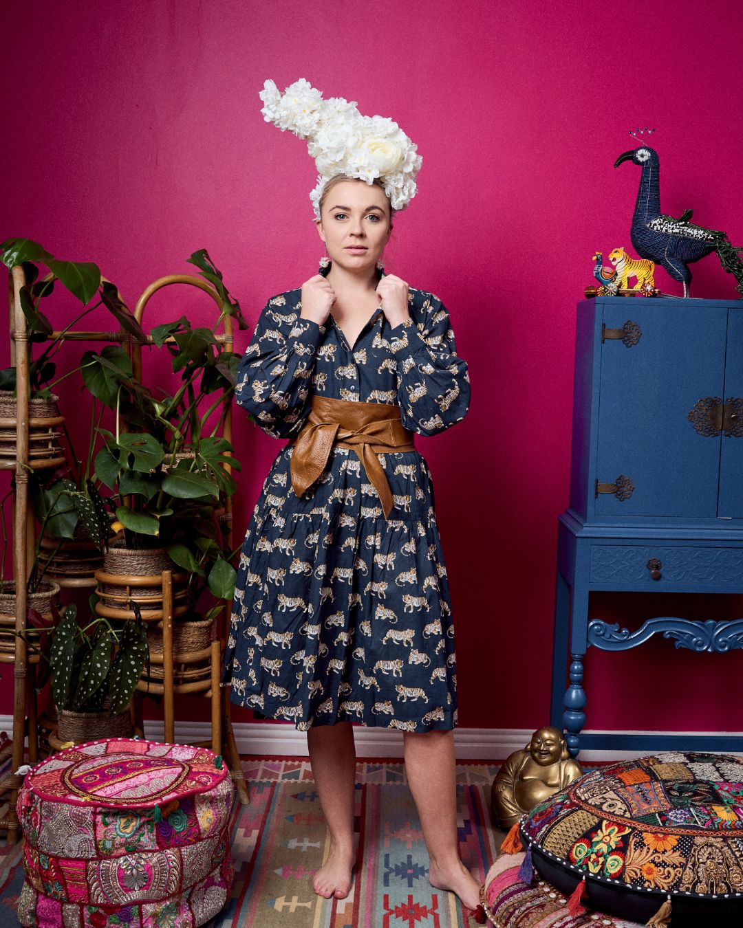 Jungli Tiered Dress - Navy Tiger Print
