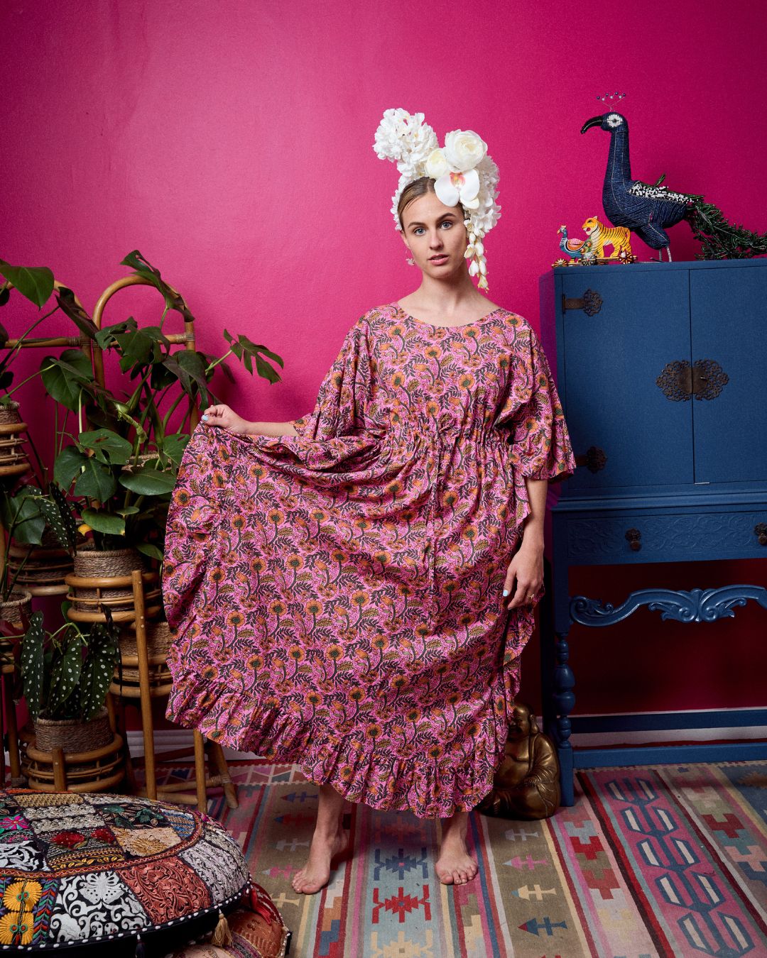 Frilled Kaftan - Pink & Orange Floral