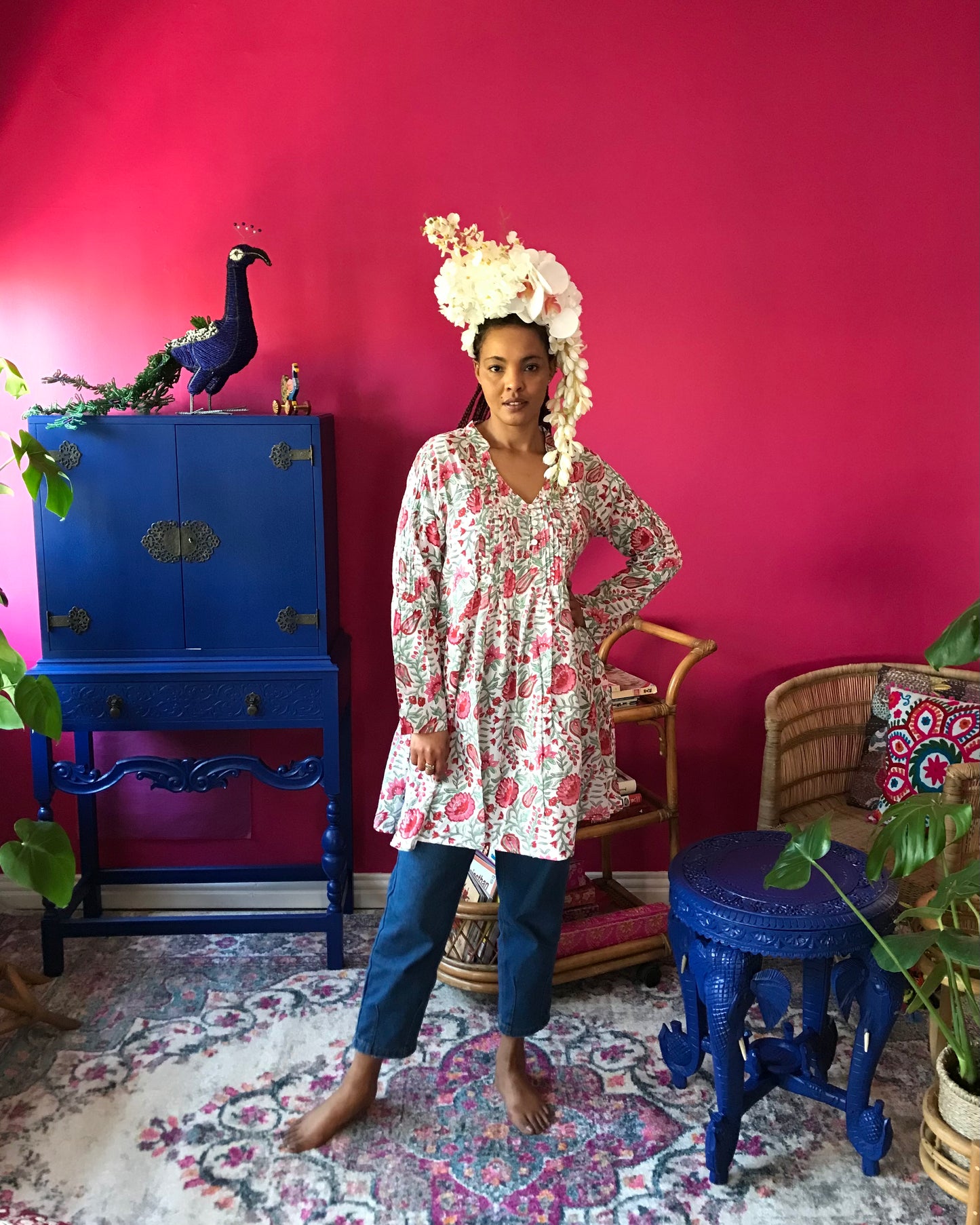 NEW Gypsey Blouse - White with Pink Floral