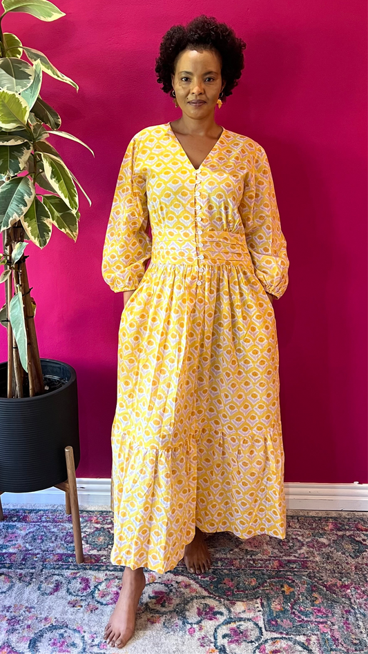 Shelley Dress - Butter Yellow Garden Blooms