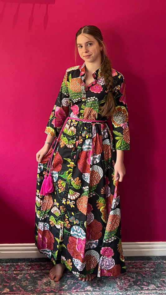 Sammy Joy Dress - Black with Bright Bold Floral