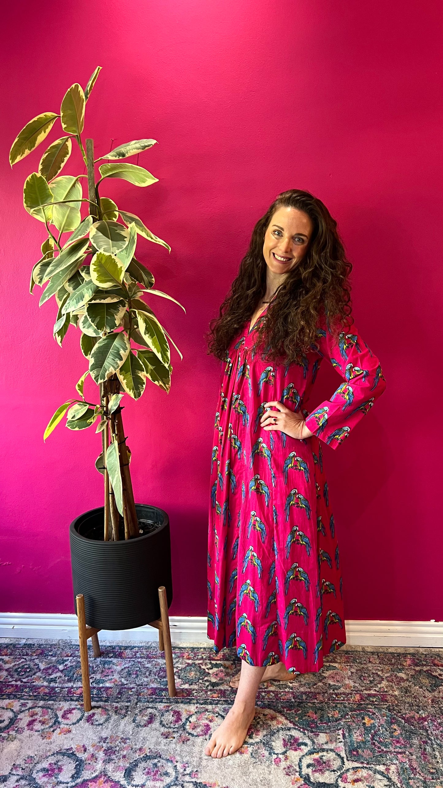 Rori Rose Dress - Hot Pink Parrot Print