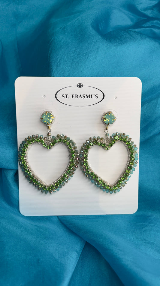 Ecstatic Heart Earrings - Green