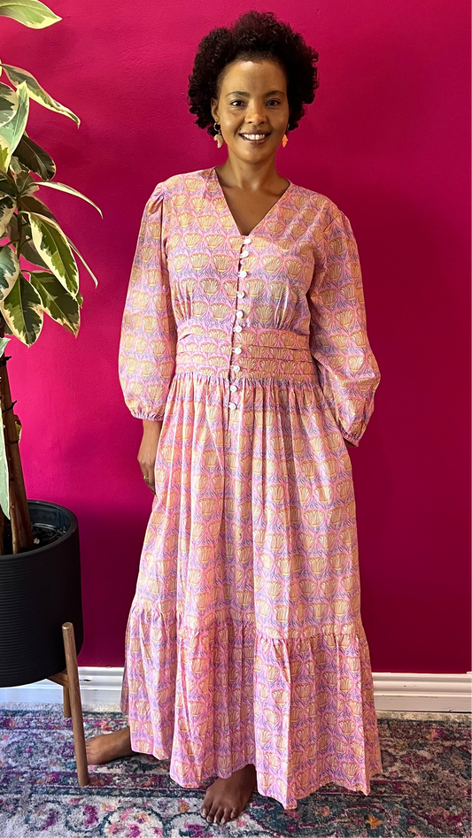 Shelley Dress - Soft Pink with Yellow Butter Cups