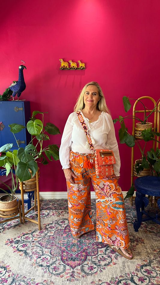 Palazzo Pants - Bold Orange Floral