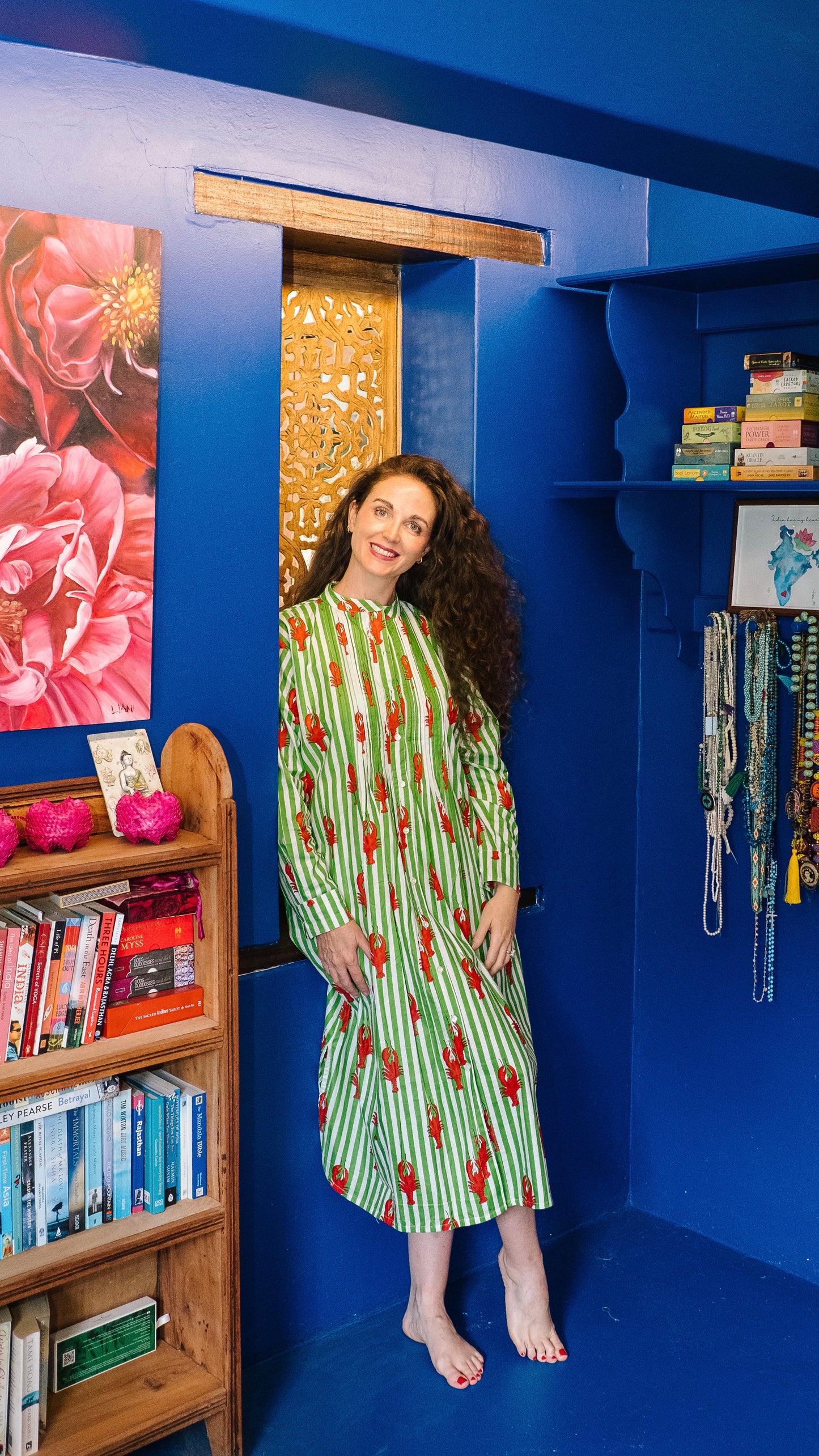 Ella Bella Shirt Dress - Green and White Stripey Lobsters