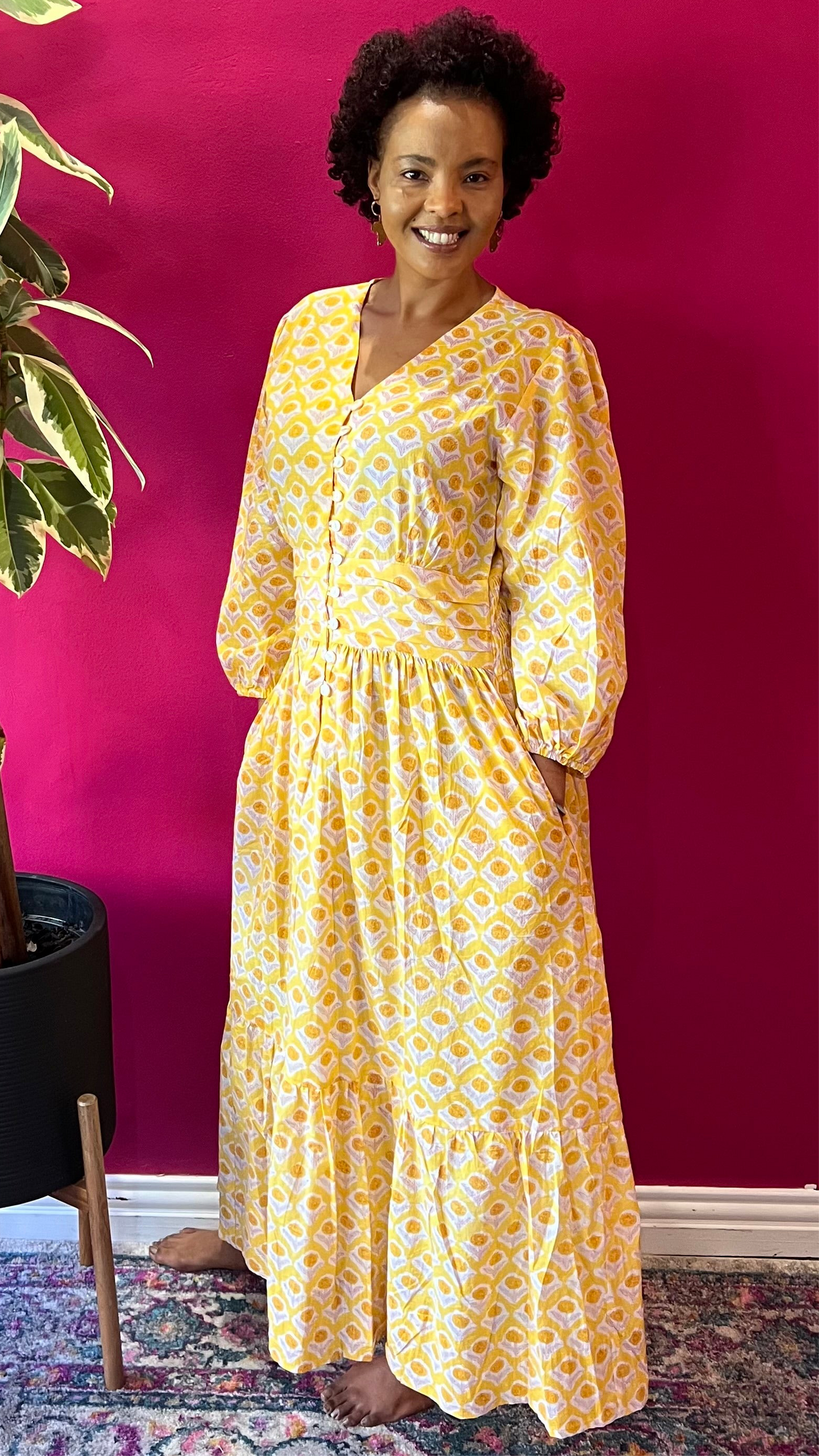 Shelley Dress - Butter Yellow Garden Blooms