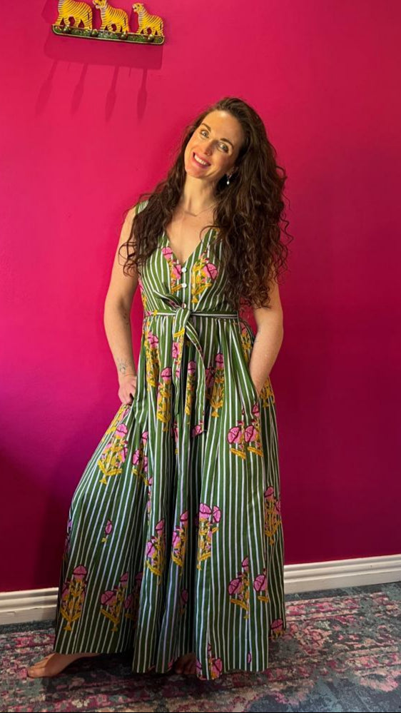 Avatar Dress - Green Stripe Bouquet