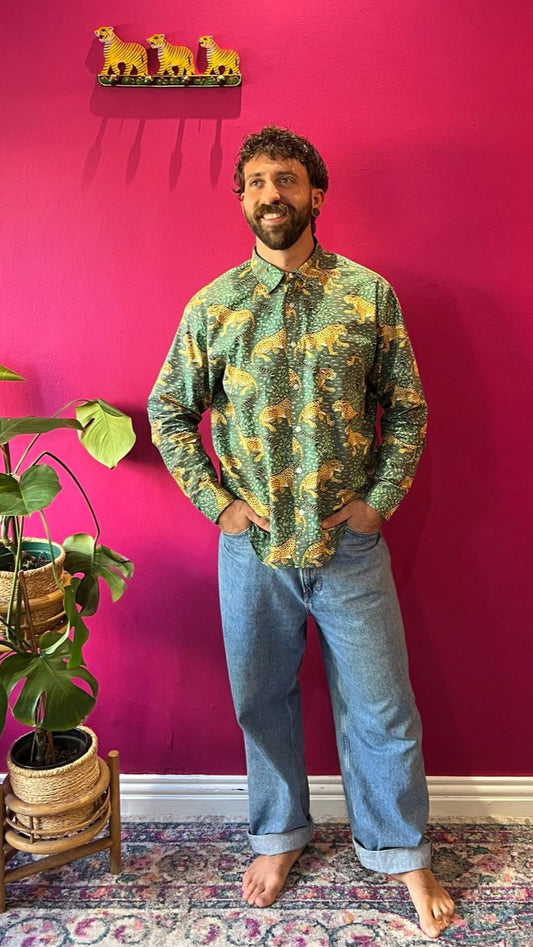 Benji Mens Shirt - Olive Leopard