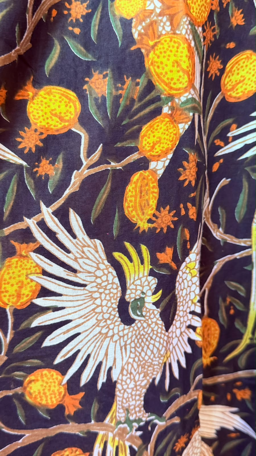 Black with Golden Pomegranate and Cockatoo