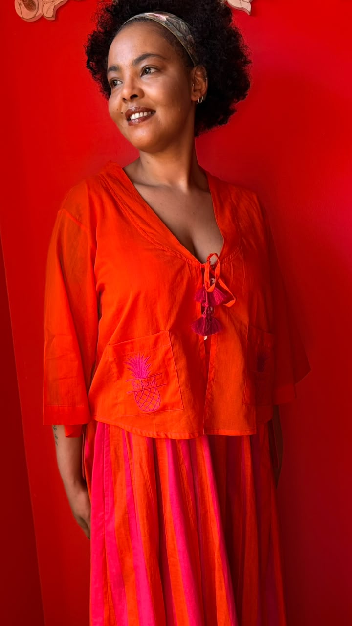 Kimmie Cropped Jacket - Bright Orange "Be Kind"