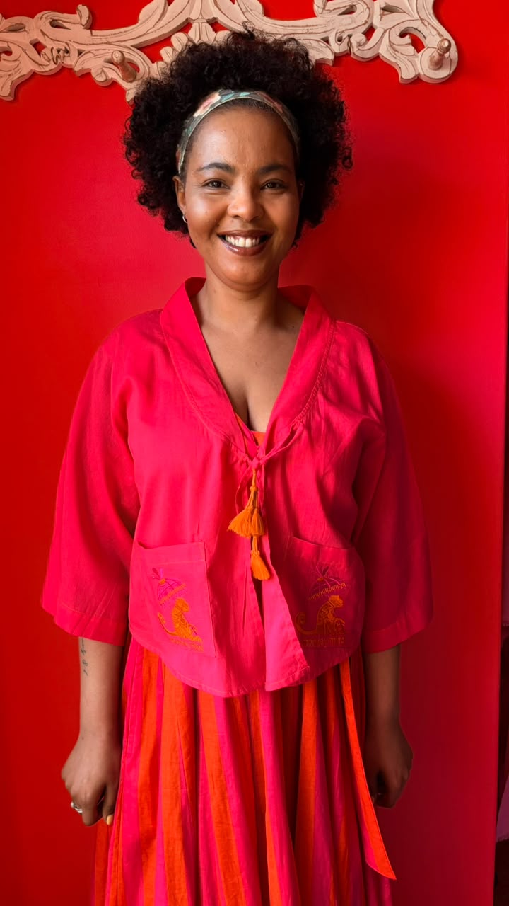 Kimmie Cropped Jacket - Bright Pink "Monkey Mind"