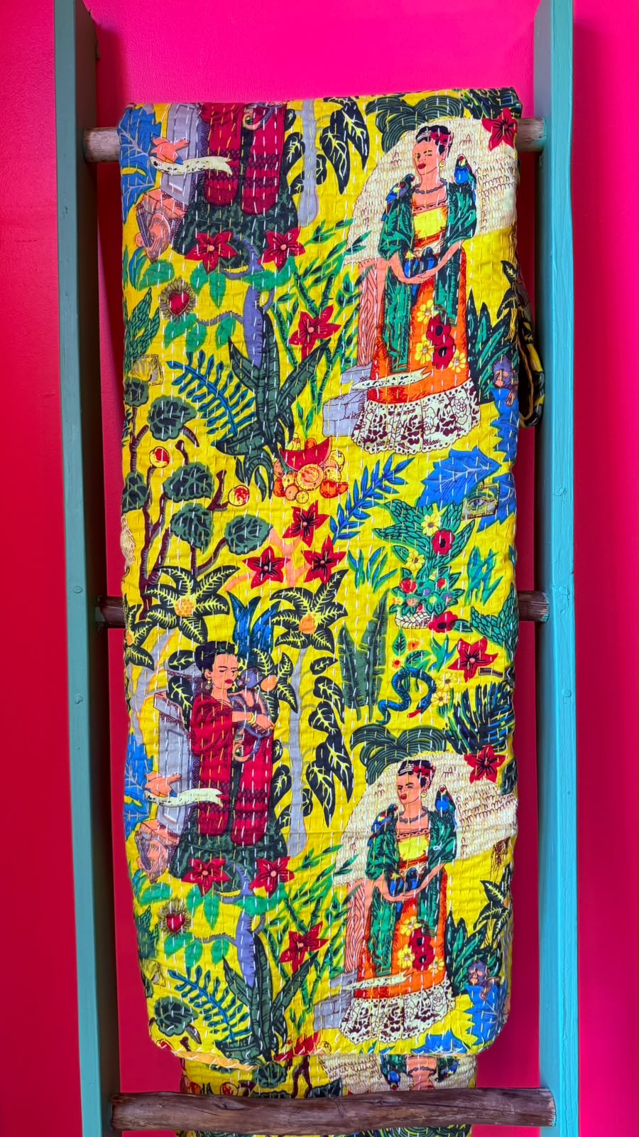 Bright Yellow Frida Khalo Print (very retro)