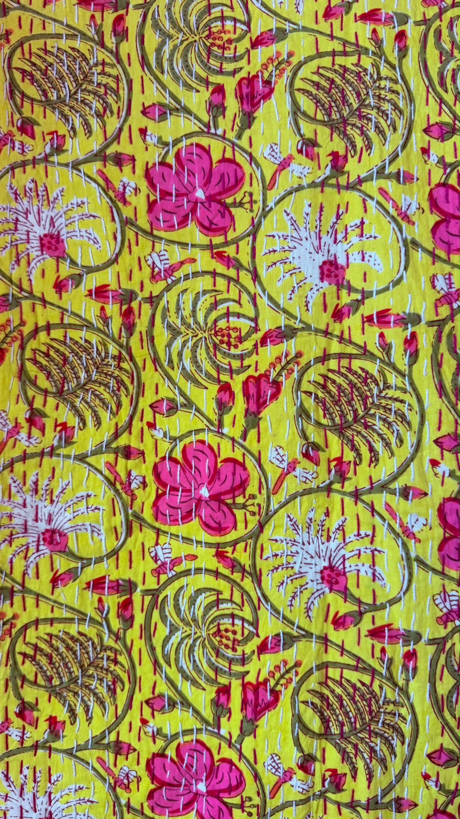 Bright Yellow with Pink Flowers and Golden Leaves