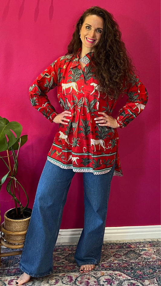 Frilly Sarong Blouse - Red Zebra