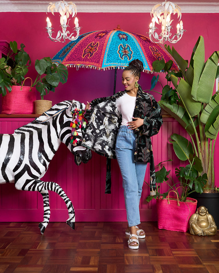 Chelsea Velvet Jacket - Black Zebra Print with Black Tiger King Lining