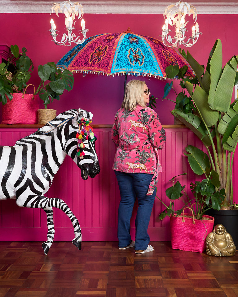 Chelsea Velvet Jacket - Pink Zebra Print with Hot Pink Zebra Lining