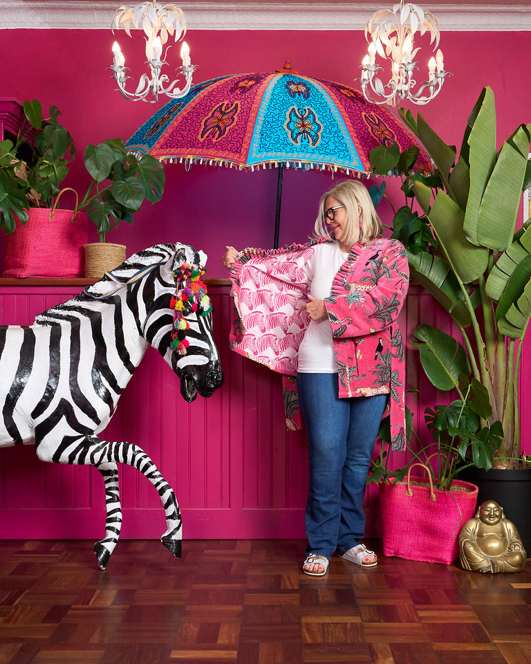 Chelsea Velvet Jacket - Pink Zebra Print with Hot Pink Zebra Lining