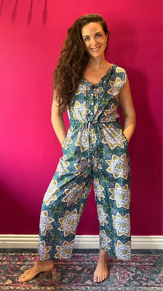 Jumpsuit - Teal Bold Geometric