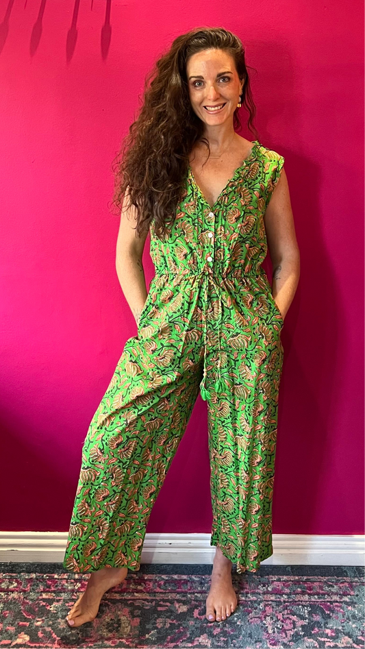 Jumpsuit - Vibrant Green Fire Lily