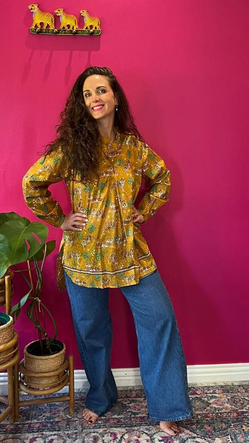Frilly Sarong Blouse - Mustard Tiger