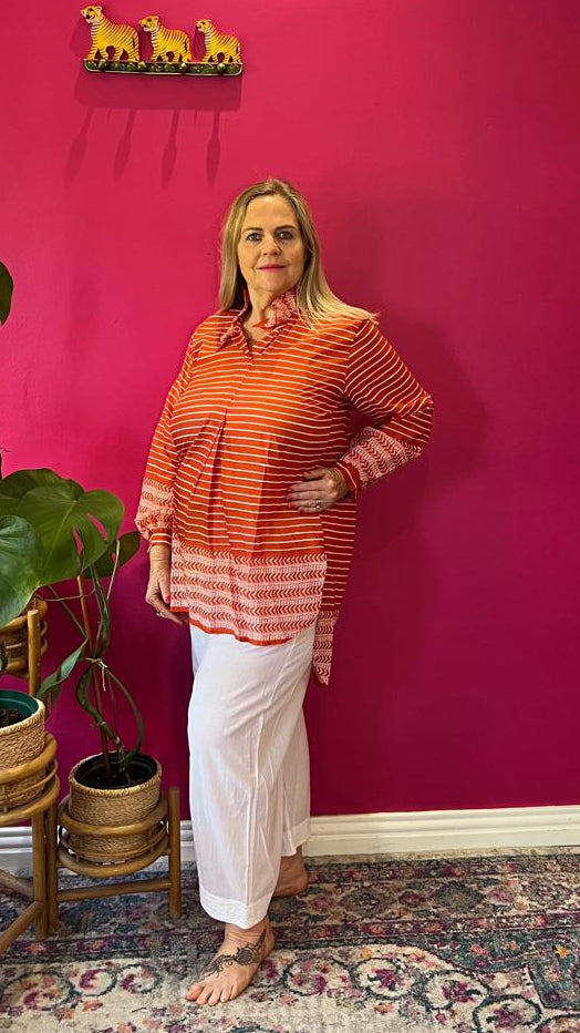 Frilly Sarong Blouse - Orange Stripe