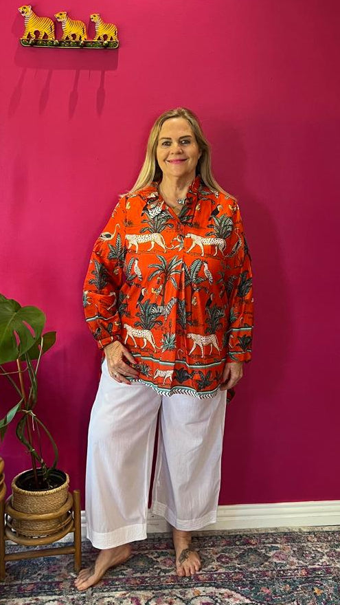 Frilly Sarong Blouse - Orange Zebra