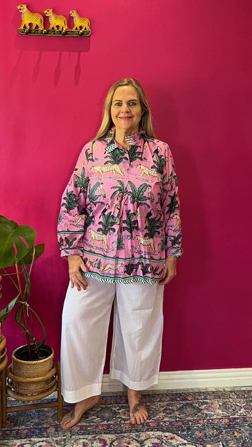 Frilly Sarong Blouse - Pink Zebra