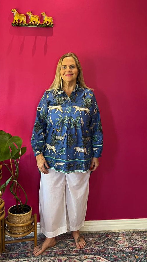 Frilly Sarong Blouse - Royal Blue Zebra