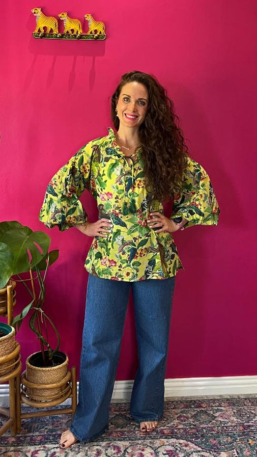 Gracie Blouse - Lime Green Monkey