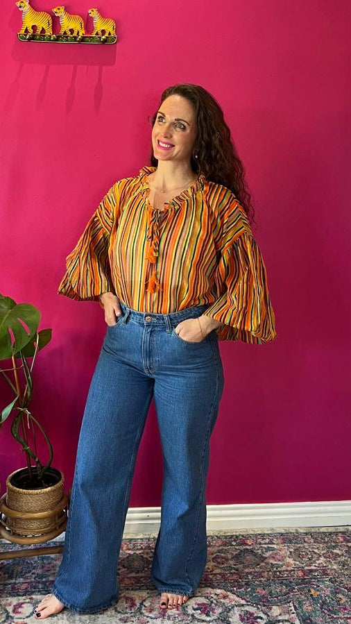 Gracie Blouse - Vibrant Sunset Stripe