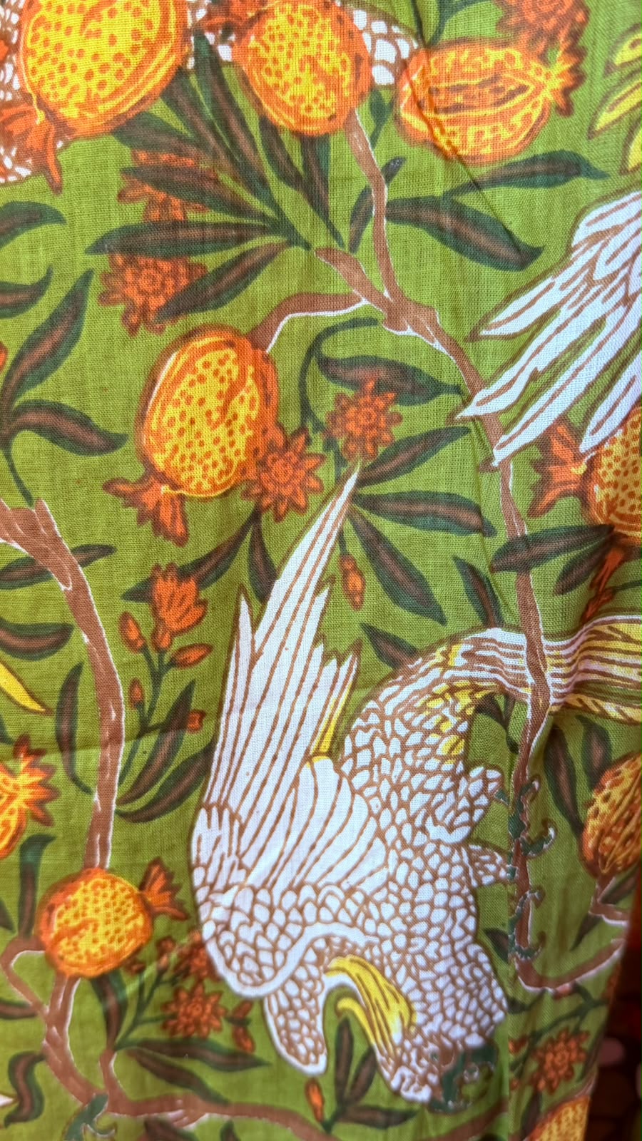 Green with Golden Pomegranate and Cackatoo