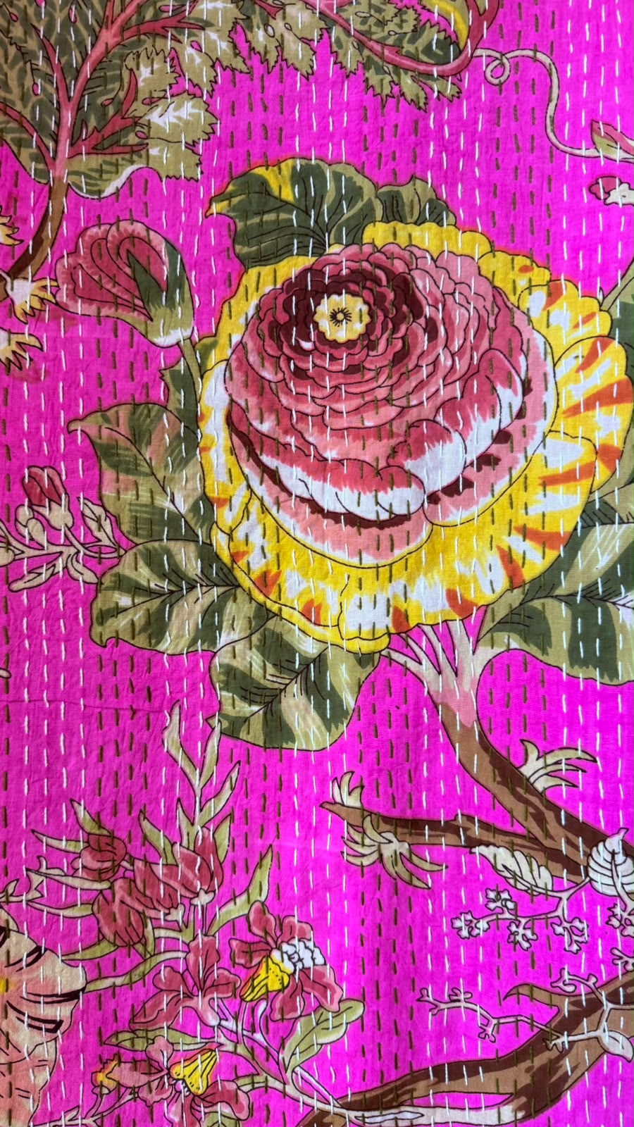 Hot Pink with Yellow and Pink Cabbage Roses